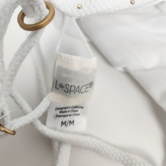 L*Space Kara Studded Bikini Top in White Size Medium NWT Triangle - Picture 6 of 6